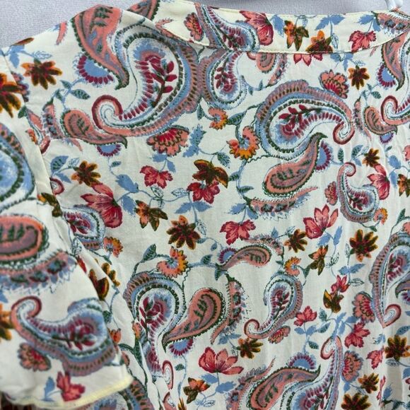 Free People Women’s small Cream Brown Paisley Plunge Bodysuit Flutter - Picture 8 of 14